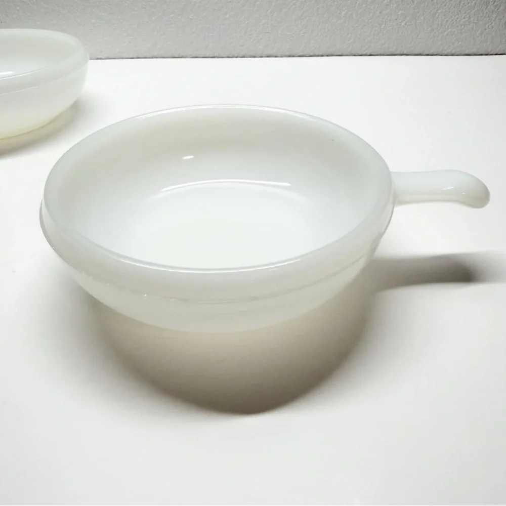 Vintage Glasbake Milk Glass 5” Bowls with Handle Set of 3